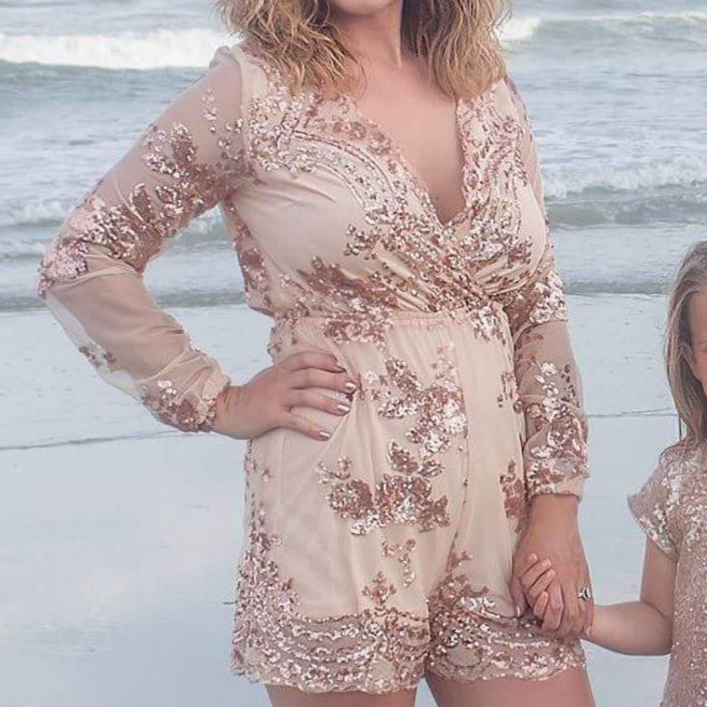 Rose gold sequin romper